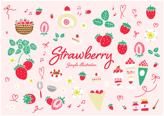 手描きのゆるいベタのかわいいイチゴのイラスト素材