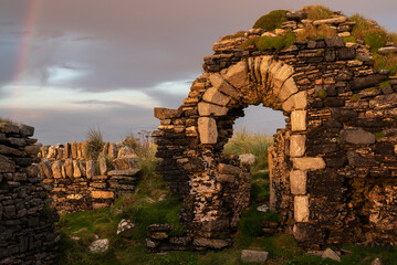 Ruins of Cross Abbey at dusk, County Mayo, Ireland