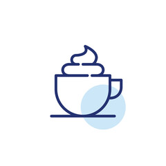 Hot coffee drink with whipped cream in a cup. Pixel perfect, editable stroke line icon