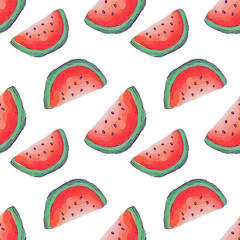 Watercolor pieces of watermelon seamless pattern background.