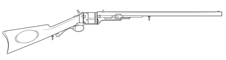 Vector illustration of the 1839 Colt Paterson percussion revolving smoothbore carbine on the white background. Right side.