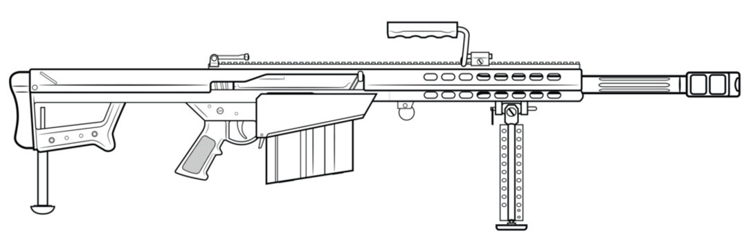 Vector illustration of the Barret M82 semi-automatic anti-materiel rifle on the white background. Right side.