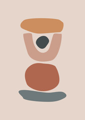 Abstract poster with balance shapes, stones. A symbol of harmony, calmness and relaxation. Boho modern print. Mid century design. Stock vector illustration