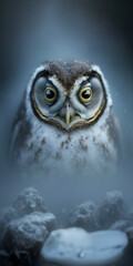 Cinematic Extreme Closeup Of  Owl Looking Into Camera In Foggy Bokeh Light Generative Ai Digital Illustration Part#120323
