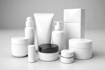 Clean White Cosmetic Bottle Packaging Mockup, Generative AI