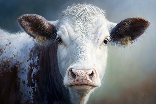 pastel portrait painting. Cow, white. Modern art. Generative AI