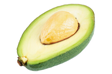 Avocado cut in half with bone isolated on white. Fresh vegetables.