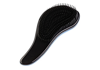 Black hair brush isolated on white background. Personal grooming accessory. File contains clipping path.
