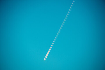 Air Travels Copy Space. Concept Of Travel. Flying Airplane On Sky Background Soft Colors. Dream And Travel. Advertise Of Airlines.