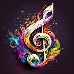 Music graphite poster, treble clef and notes. Background, wallpaper. Printable artwork. Generative AI.