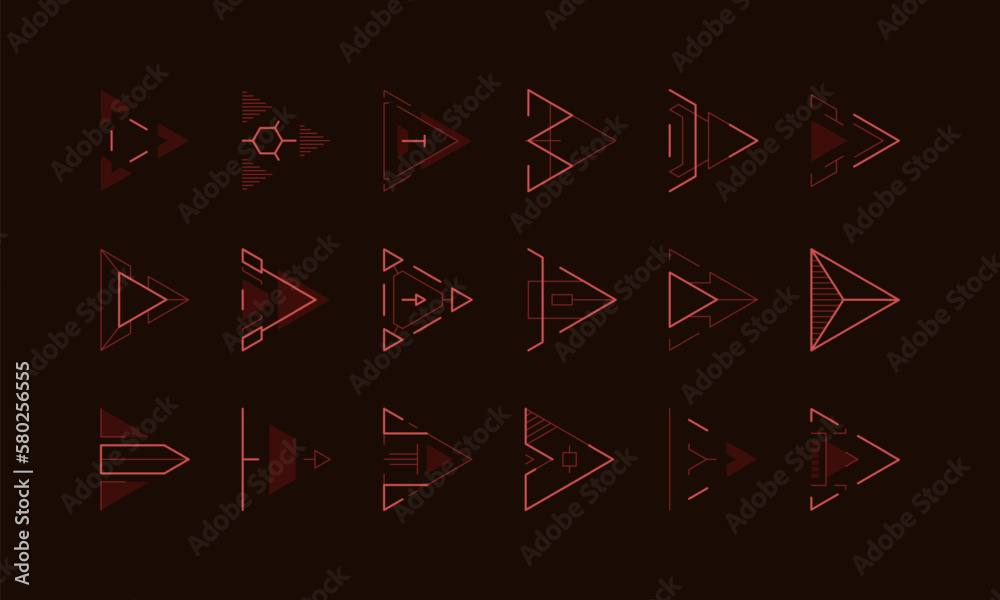 Poster hud arrows. direction sign and pointer mark holographic game asset, futuristic design elements, neon
