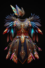 Realistic feather dress isolated on a black background. Generative Ai
