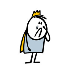 Very sad stickman prince with crown crying about love.