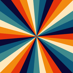 Retro Vintage sunburst in colorful 70's rainbow.