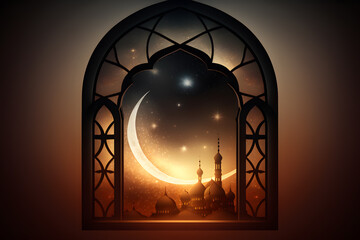 Fototapeta na wymiar Ramadan Kareem background.Mosque window made with Generative AI
