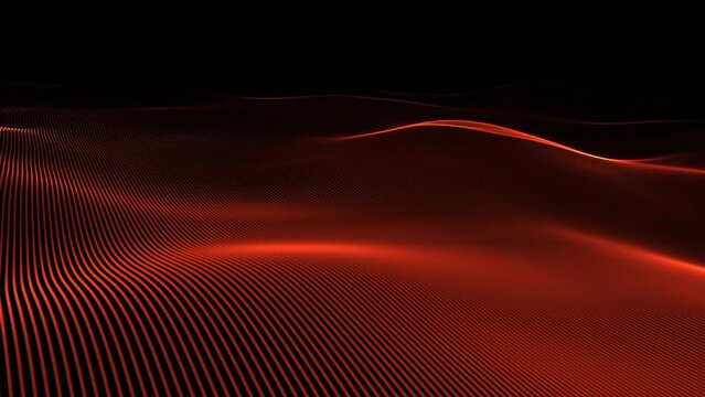 Abstract digital background with particles as sea turbolence. Wave striped abstract background. Wavy backdrop in warm vivid colors