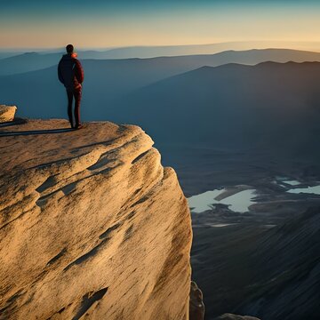 A Man standing on a cliff watching the horizon