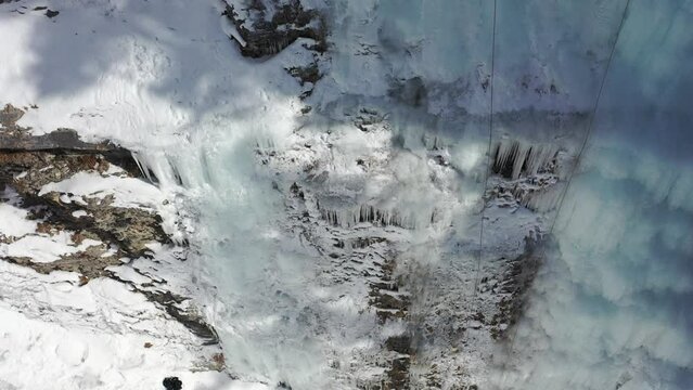 A drone flight over a group of Ice Climbers in the Avers Valley in Switzerland