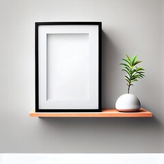 a mock up of a frame on the shelf against the wall, Generative AI, illustration