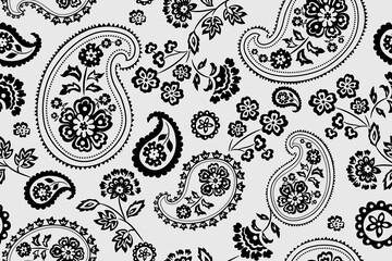 Black and white vector paisley seamless pattern
