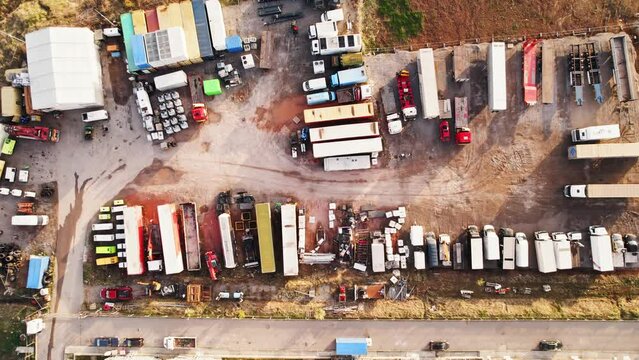 Movie Production Studio Trucks Props Descend Reveal Movie Props Close Up Bulgaria Europe Sunny Day