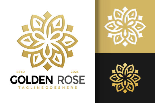 Golden rose ornamental logo vector icon illustration