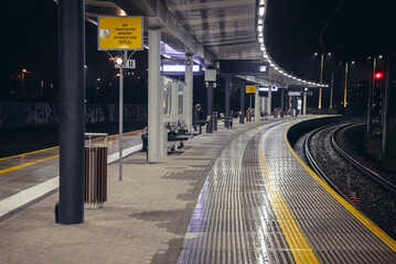 Evening view of empty platform of West Railway Station in Warsaw, Poland