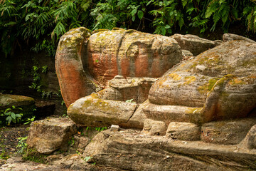 Bandhavgarh national park, umaria, madhya pradesh, India - june 7, 2021 - horizontally laid statute...