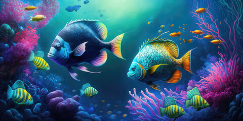Underwater - Minimalistic flat design landscape illustration. Image for a wallpaper, background, postcard or poster - Generative AI