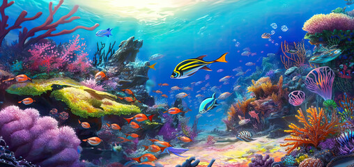 Obraz na płótnie Canvas Underwater - Minimalistic illustration. Image for a wallpaper, background, postcard or poster - Generative AI