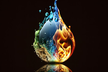 copy space, drop of the elements, fire, water, earth, air, Generative AI