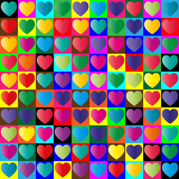 Colorful hearts design, retro style