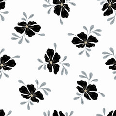 Seamless floral pattern in monochrome colors. Hand drawn illustration. Design for gifts, textiles, wallpaper.