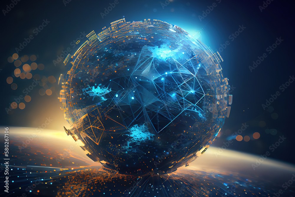 Wall mural future of global social network technology with blue abstract technology background. generative ai