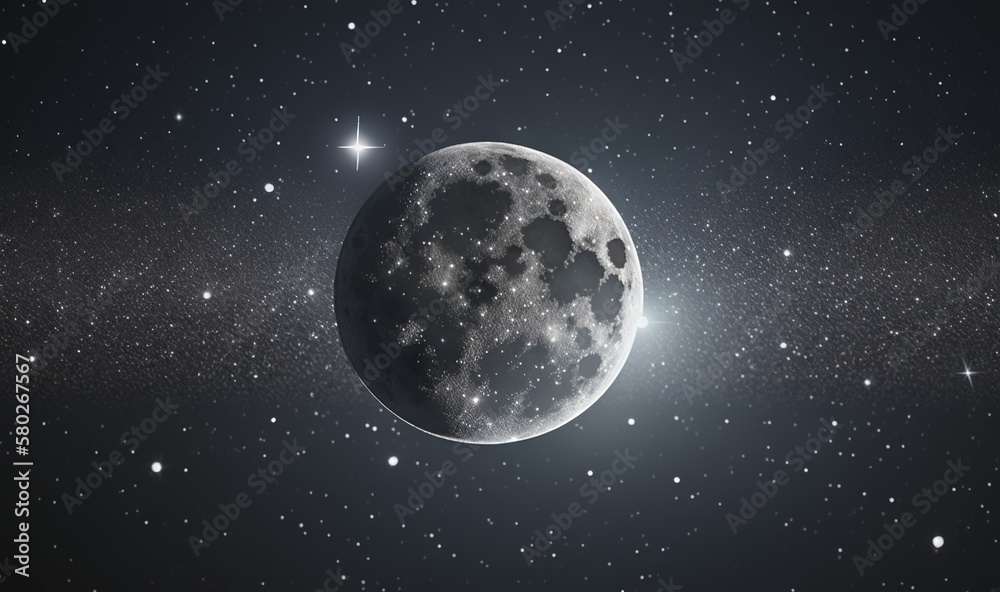 Wall mural  a full moon in the sky with stars in the background and a black and white photo of the moon in the sky with stars in the foreground.  generative ai