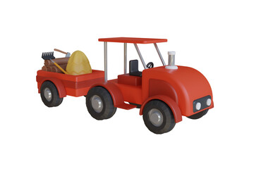 3d illustration of farm tractor. tractor harvesting crops. Tractor Carries Harvest and farming tools. 3D illustration
