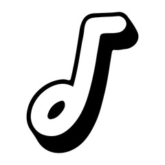 Decorative Music Note Element. Outline Hand Drawn Illustration