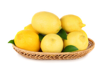 Lemons in basket isolated on a white background