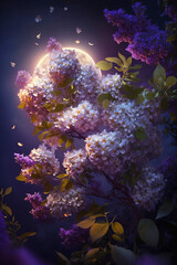 Fototapeta na wymiar lilac flowers on night sky background