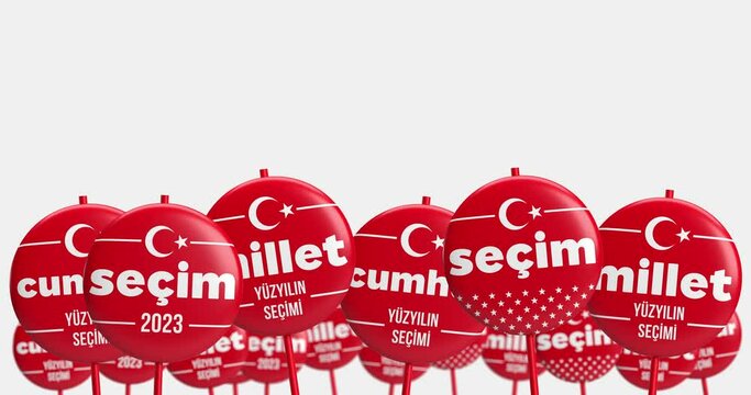 Many Turkish vote banner appearing on white background. Presidential and Parliamentary elections in Turkey 2023, 3D animation. Translated: Centuries Election Peoples and Nations alliance