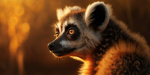 Fototapeta premium Close Up Lemur Enjoying Sunset in High Definition - Exploring the Animal Kingdom. Crafted with Generative AI