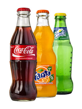 Coca-Cola, Fanta and Sprite glass bottles
