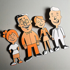 Paperboard Cutouts of Happy People in Cartoon Style AI generated