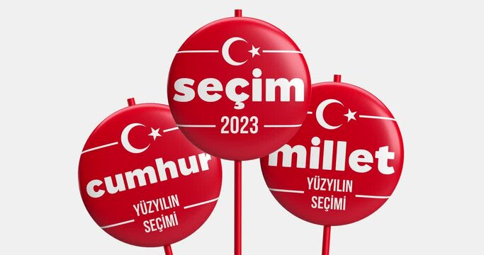 Swinging Centuries Election Peoples and Nations alliance banner. Turkish flag, white background. National political 3D animation for Presidential and Parliamentary elections in Turkey 2023.