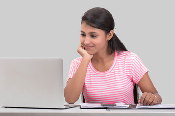 woman working on laptop