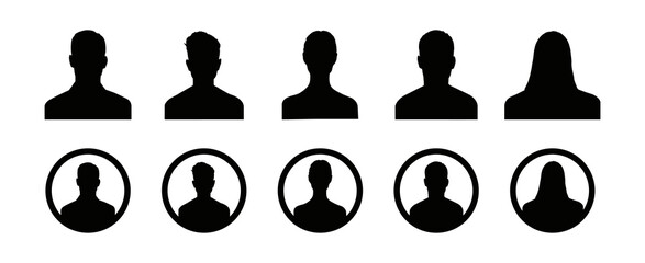 Male and female head silhouettes avatar set