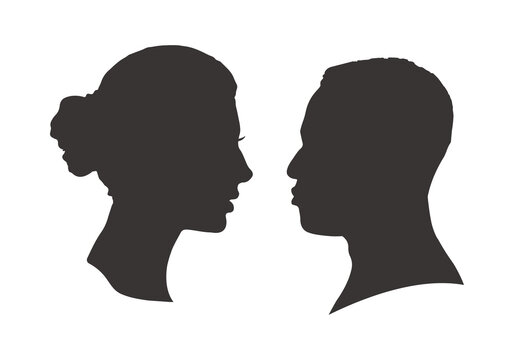  Man and woman silhouette face to face