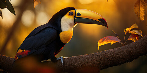 Obraz premium Vibrant Toucan Enjoying Sunset in High Definition - Exploring the Animal Kingdom. Crafted with Generative AI