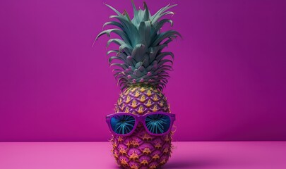  a pineapple wearing sunglasses on a pink background with a purple background and a purple background behind it is a pink background and a purple background.  generative ai