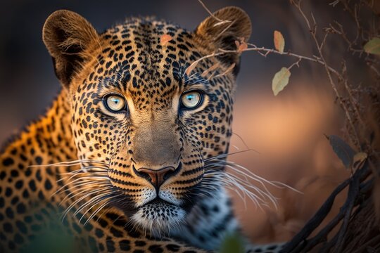 Male leopard or panther in jhalana forest reserve in Jaipur, India, up close and personal. Generative AI